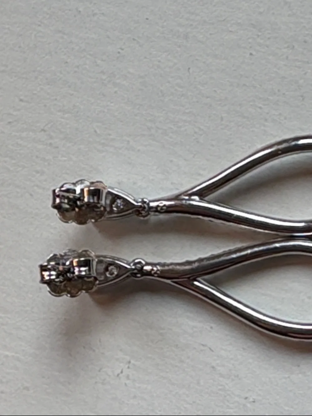 Nadri CZ Tear Drop and Pear Posted Crystal Silver-Tone Dangle Earrings